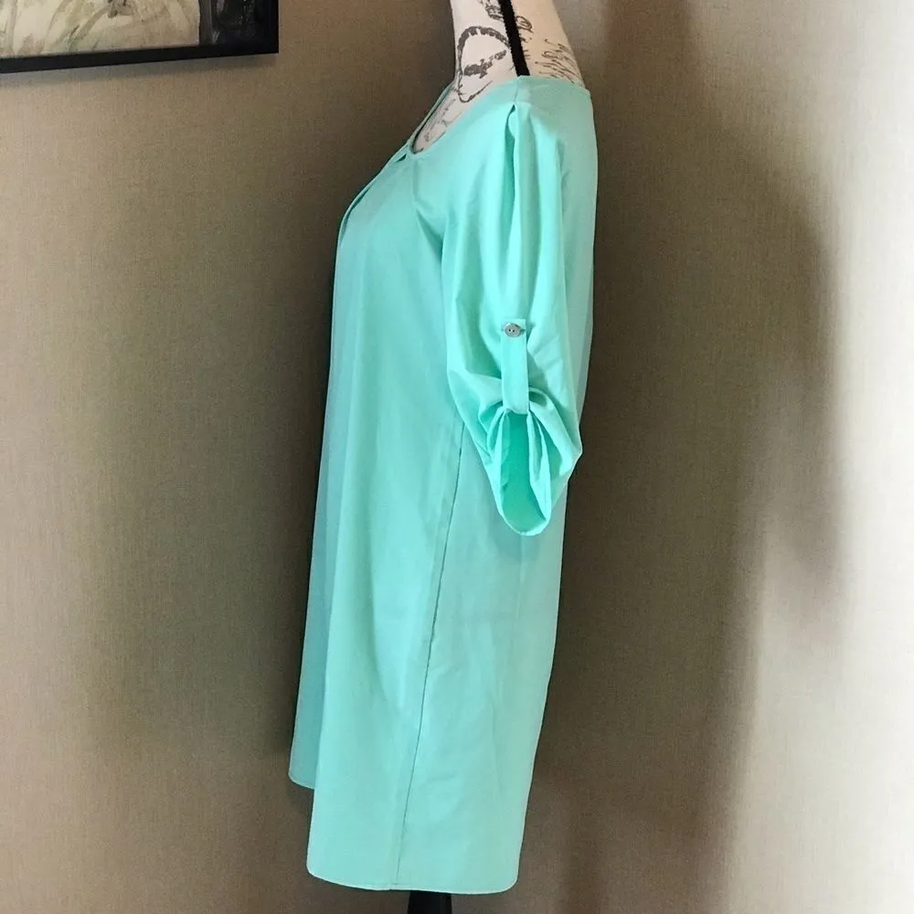 Ezra Aqua Dress Adjustable Sleeves Missing Label - Image 6