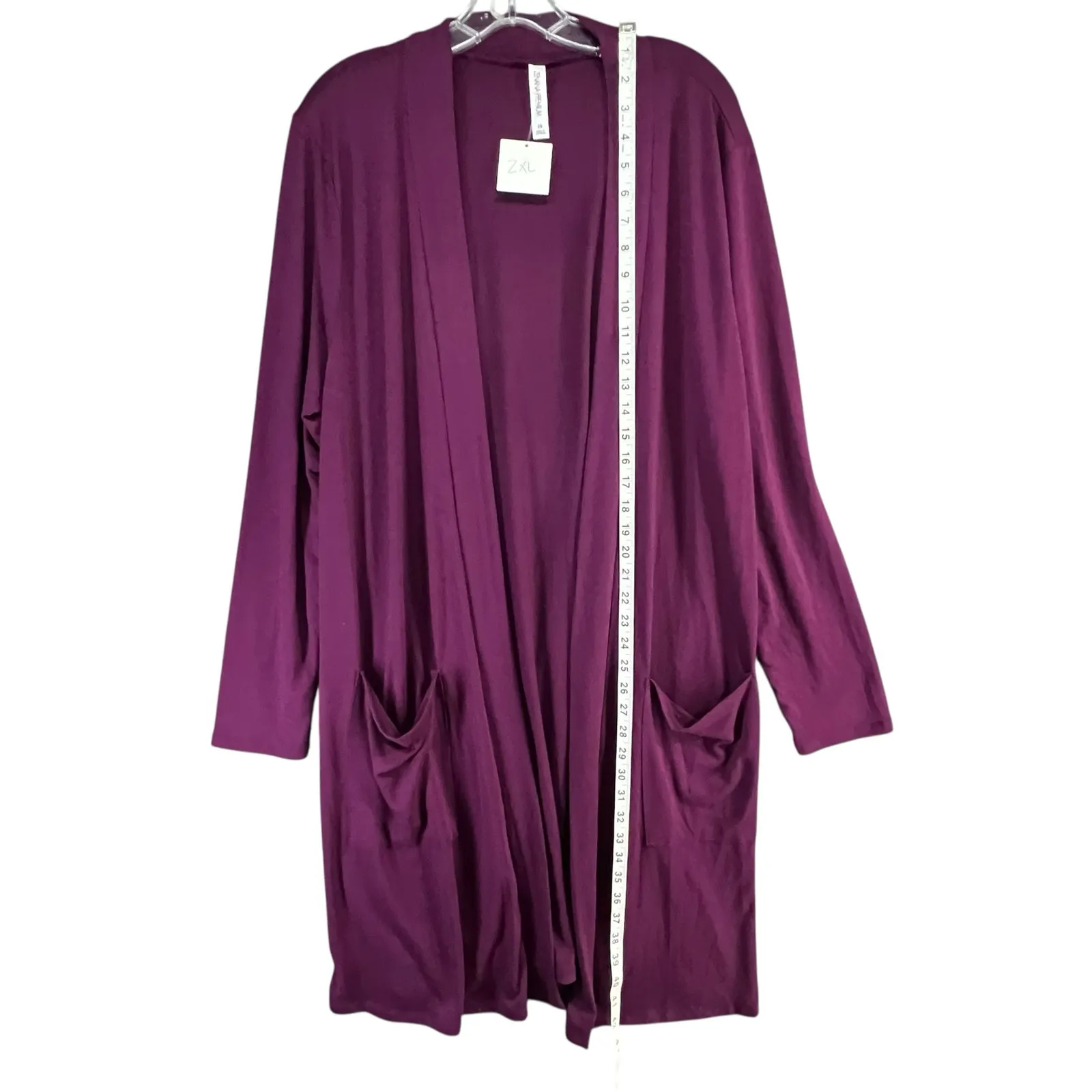 Zenana Premium Venice Duster Cardigan 2XL Purple Open Front Pockets Slouchy Soft - Image 8