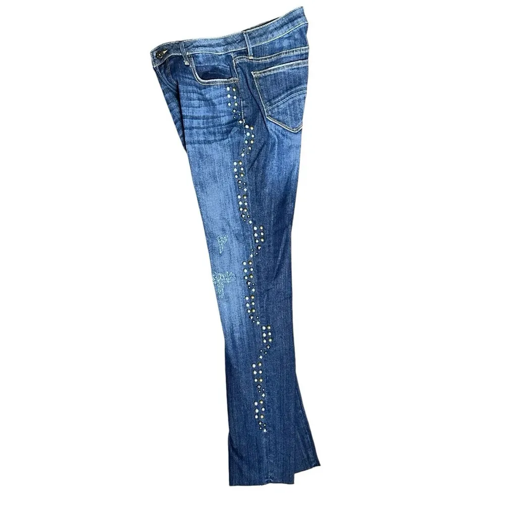 DRIFTWOOD JACKIE Mid Rise Womens 28 Blue Western Studded Stretch Jeans Raw Hem - Image 6