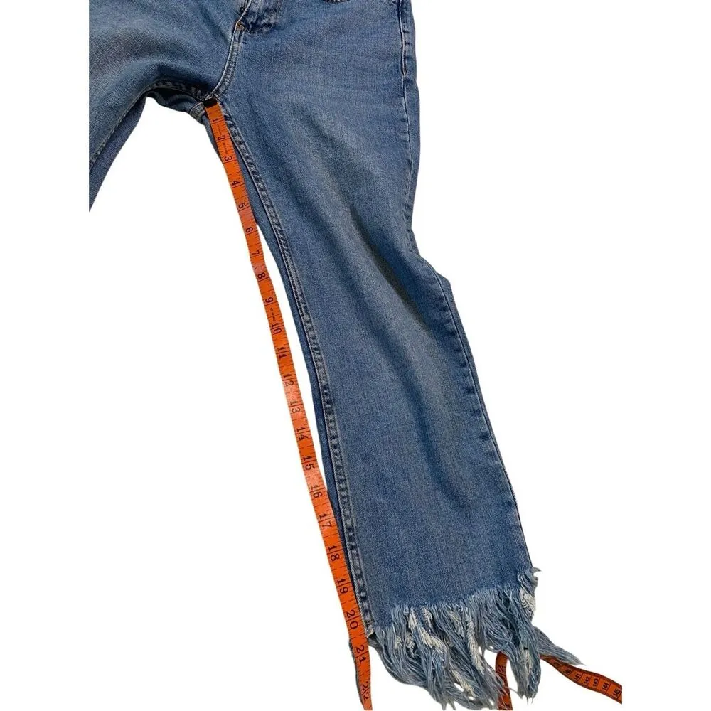 TopShop Moto Fringe Capri Jeans W26 Medium Wash Crop Denim Boho Bohemian Frayed - Image 8