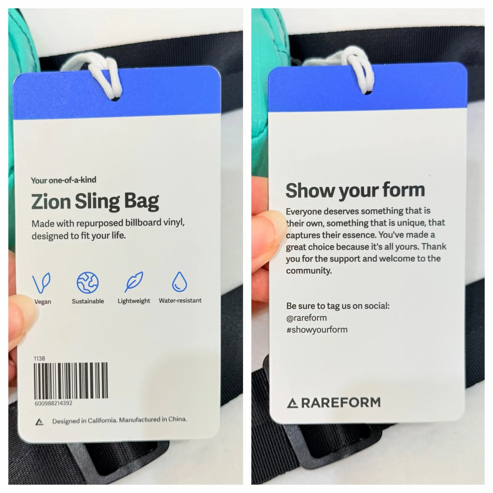 NEW RAREFORM Zion Sling Bag Fanny Pack Zipper Pouch Adjustable Belt Green Blue - Image 6