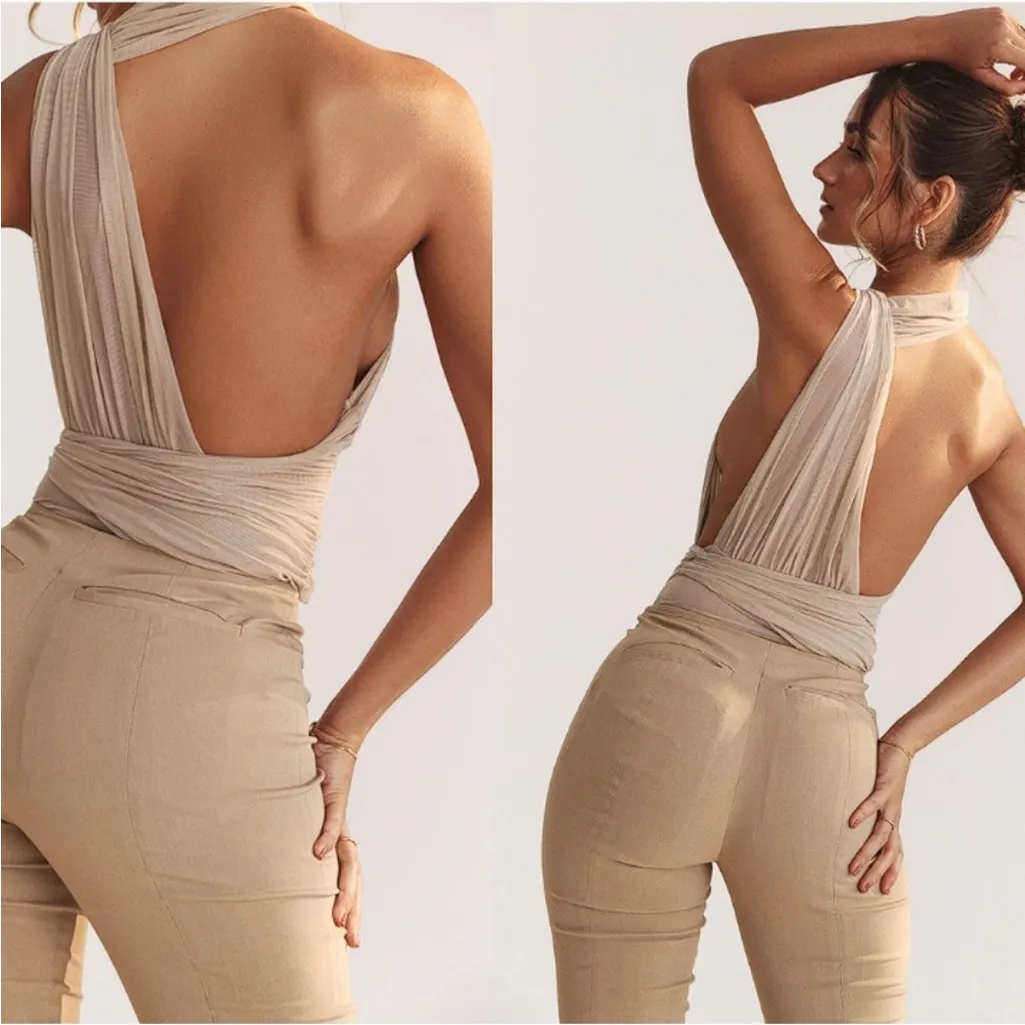 HOUSE OF CB 'Cheyanne'‎ Ecru Gathered Bodysuit NWOT size L - Image 4