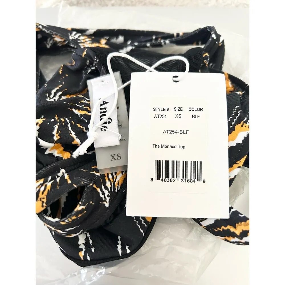 Andie Swim x Demi Moore The Monaco Black Orange Firework Halter Bikini Top NWT - Image 5