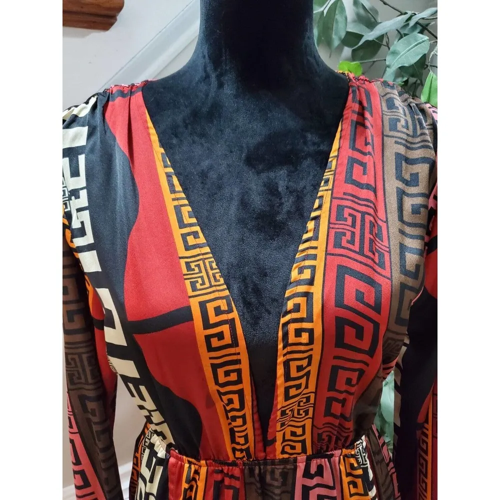 Pretty Little Thing Chocolate Brown Aztec Print Plunge Split Detail Top Dress 4 - Image 5