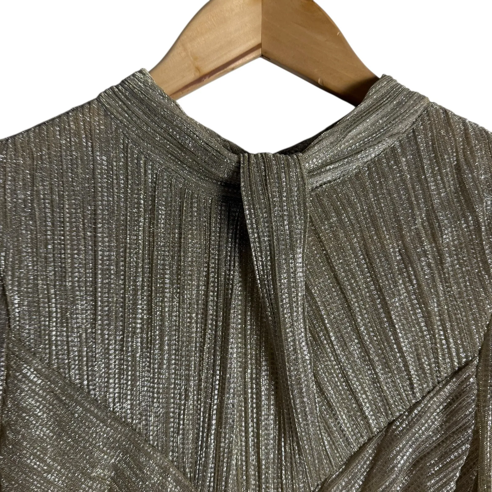 Saylor Saydee Platinum Pleated Long Sleeve Ruched Cocktail Party Mini Dress M - Image 8