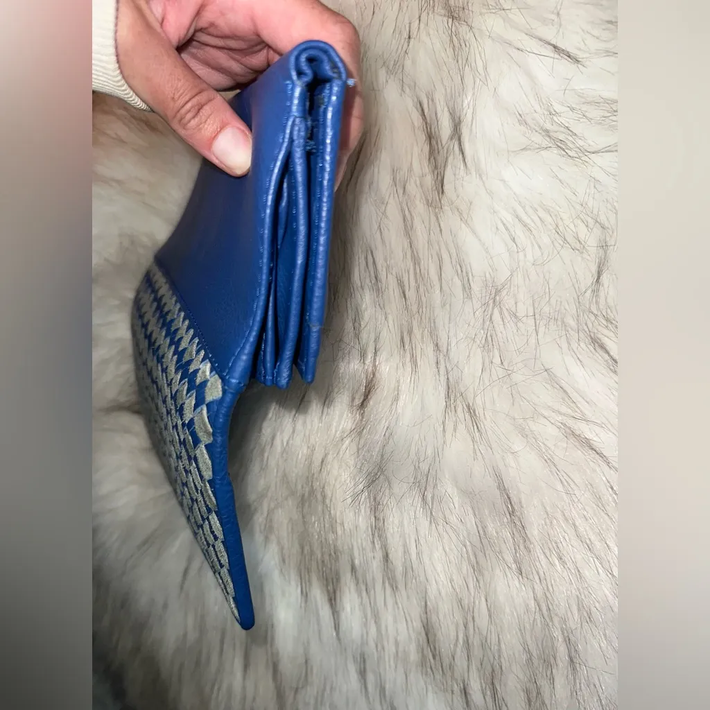 NWOT Artisans In India 100% Genuine Blue Multi Leather Woven Trifold Wallet - Image 14