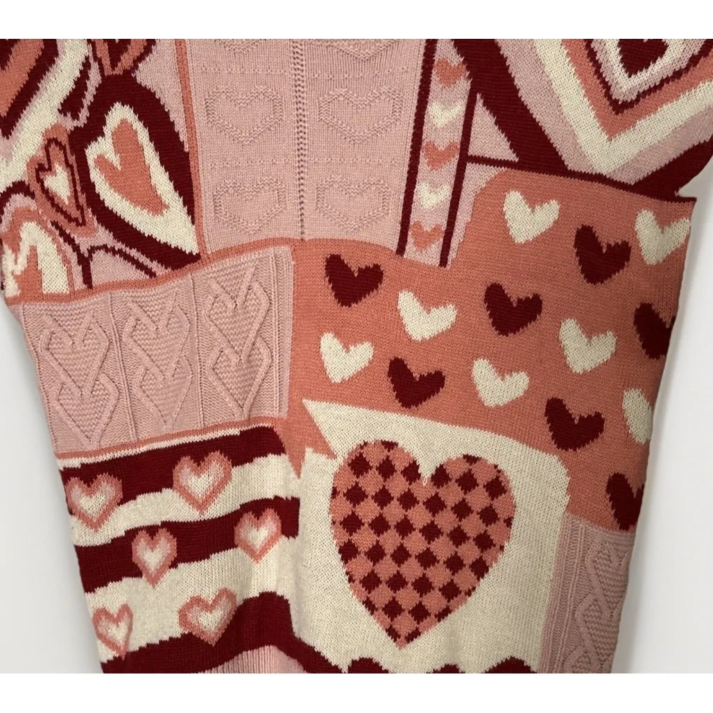 Vamtac Sweater Pullover L/S Womens Small Oversized Pink Hearts Love Holiday Warm Size 4 - Image 2