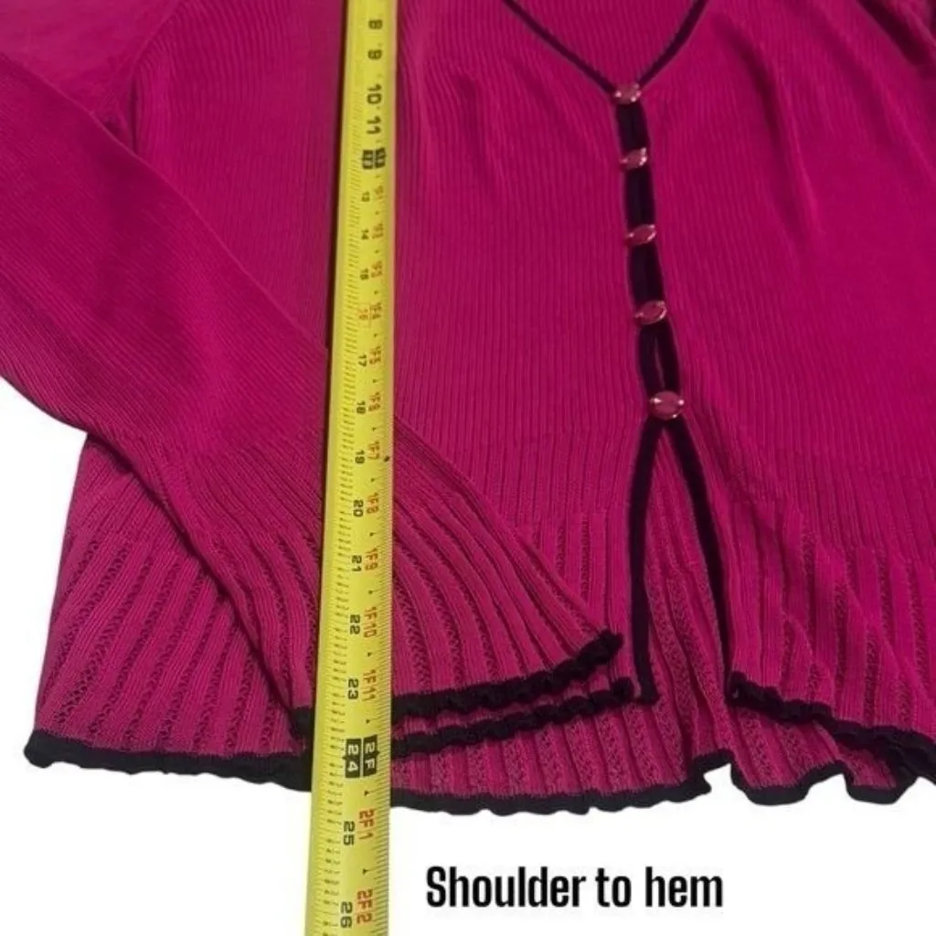 Escada Neiman Marcus Ribbed Sheer Cardigan Office Siren Career Chic Old Money L Pink Size L - Image 11