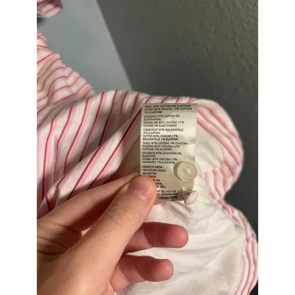 Anthropologie Maeve Fitted Ruched Mini Shirt Dress White Pink Size Medium Petite - Image 13