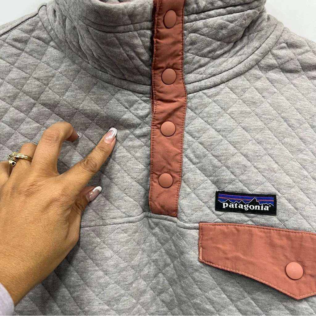 Patagonia  Quilted Gray sweatshirt organic cotton snap pullover Sweater - Image 12