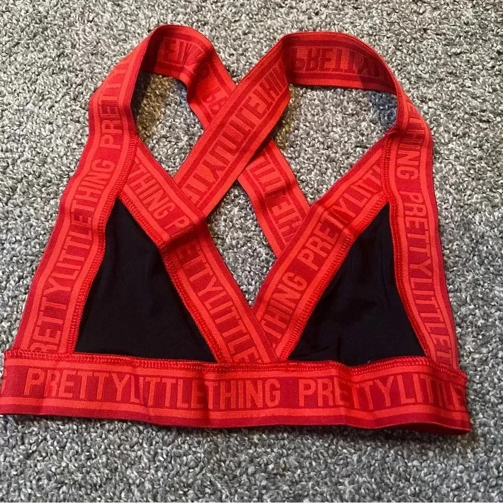 PrettyLittleThing Red Band Logo active Sports Bra Size 6 - Image 3