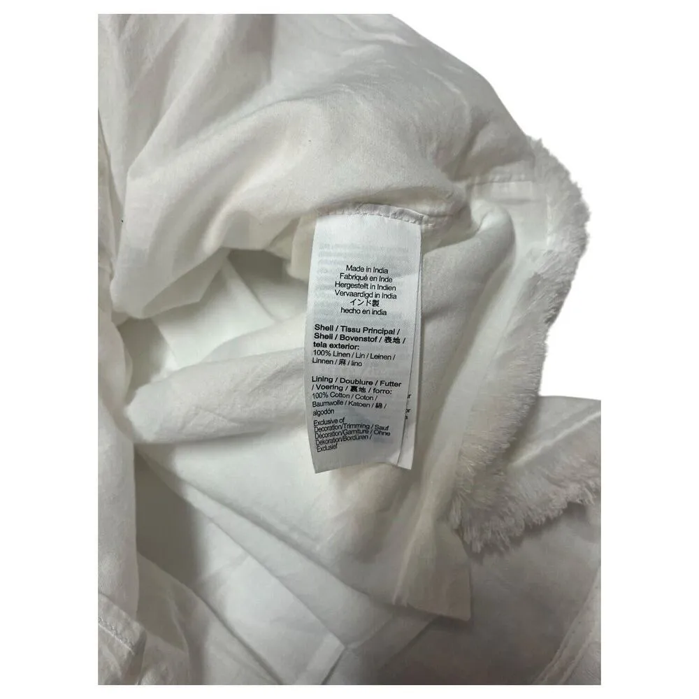 New J Crew Shirt Dress Womens XL Linen Raw Hem Belted Knee Length White BY817 - Image 11