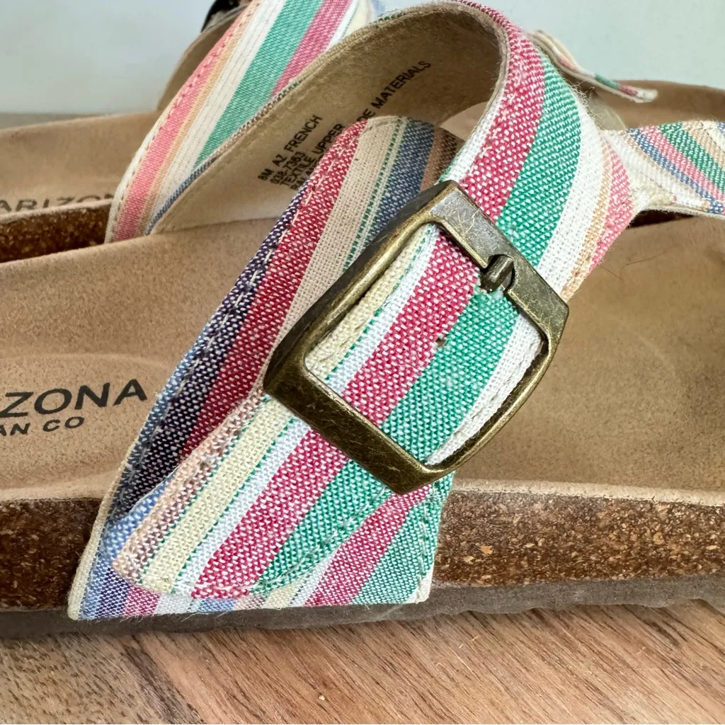 Arizona Jean Co French T-Strap Cork‎ Bed Multicolor Striped Sandals 8 M AZ - Image 8