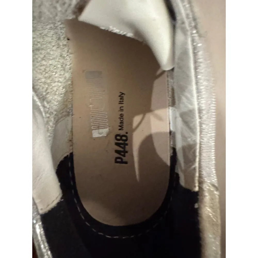 P448 John Sneaker Metallic Silver Pearl Low Top Shoes Snakeskin Sz 12/43 (new) - Image 6