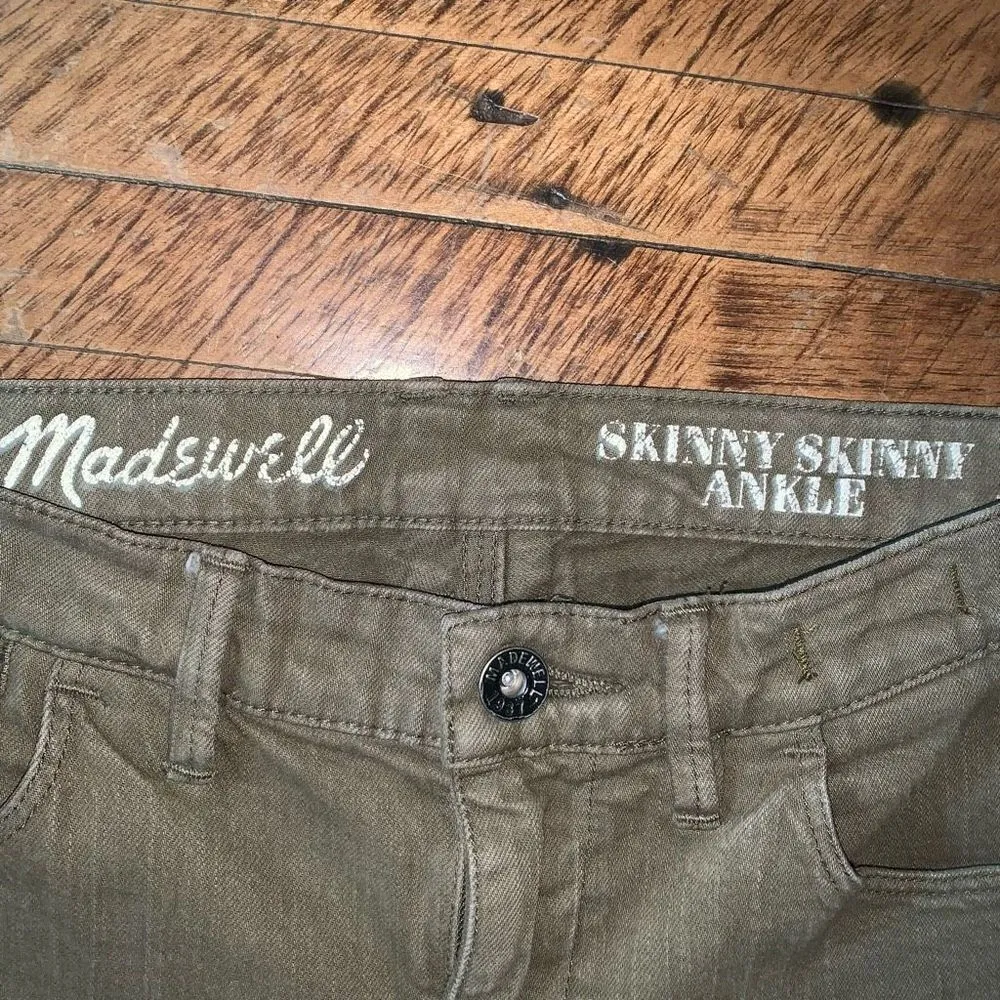 Madewell mid rise garment dyed olive green 26 ankle skinny jeans - Image 3
