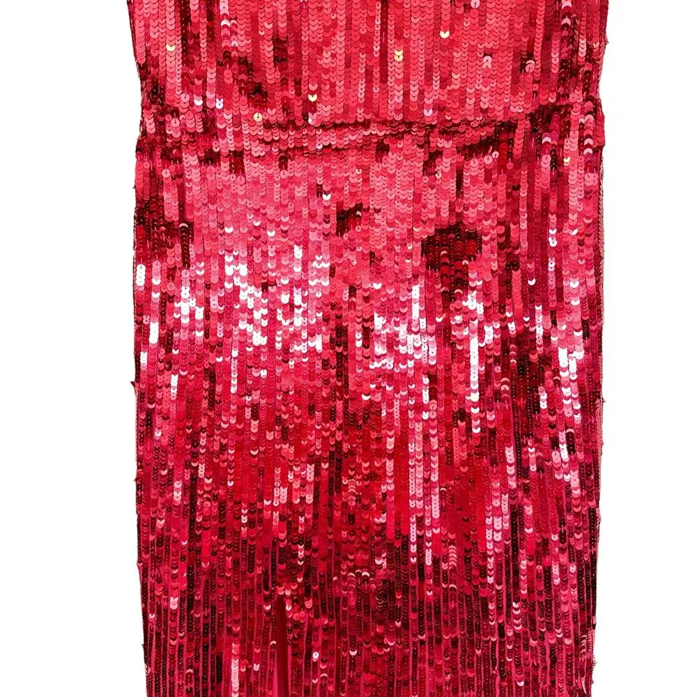 Mac Duggal NEW Sequin Embellished V Neck Sleeveless High Slit Gown Red Pink 8 - Image 6