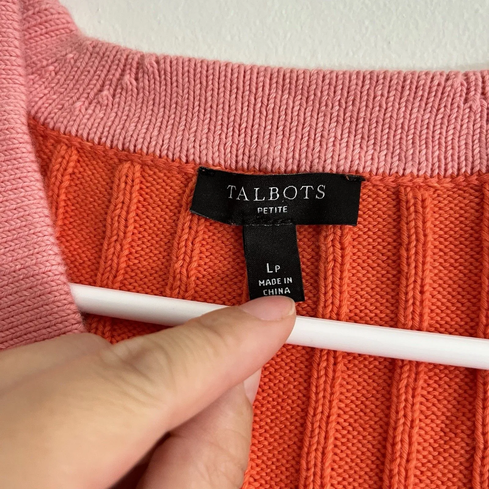 Talbots Cardigan Womens Lp Pink Orange Colorblock Cotton Button Front - Image 4