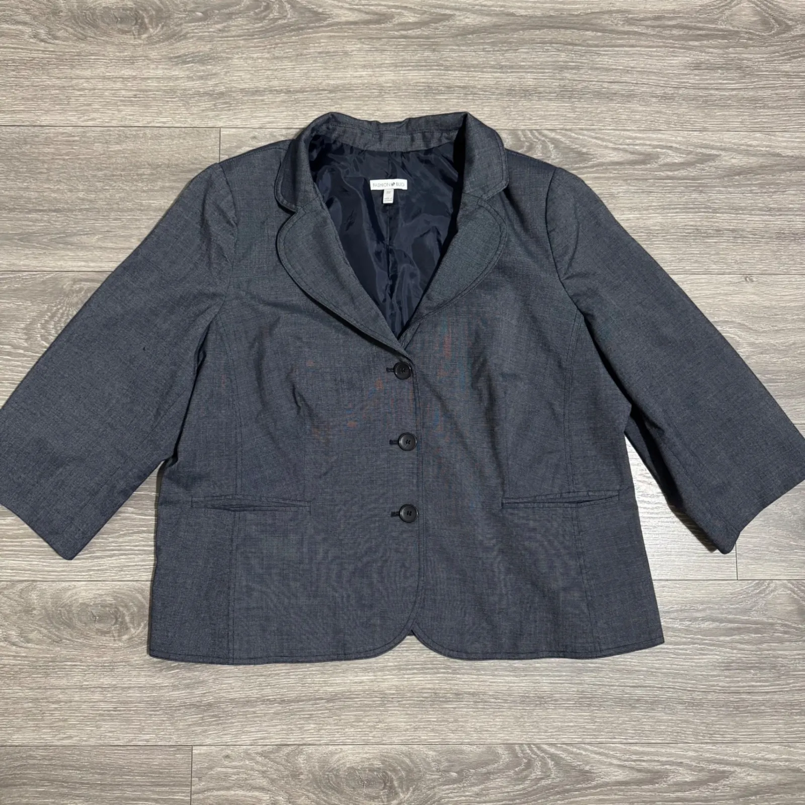 Fashion Bug Women's Blazer Size 22 Gray 3 Button 3/4 Sleeve Structured Jacket - Image 9