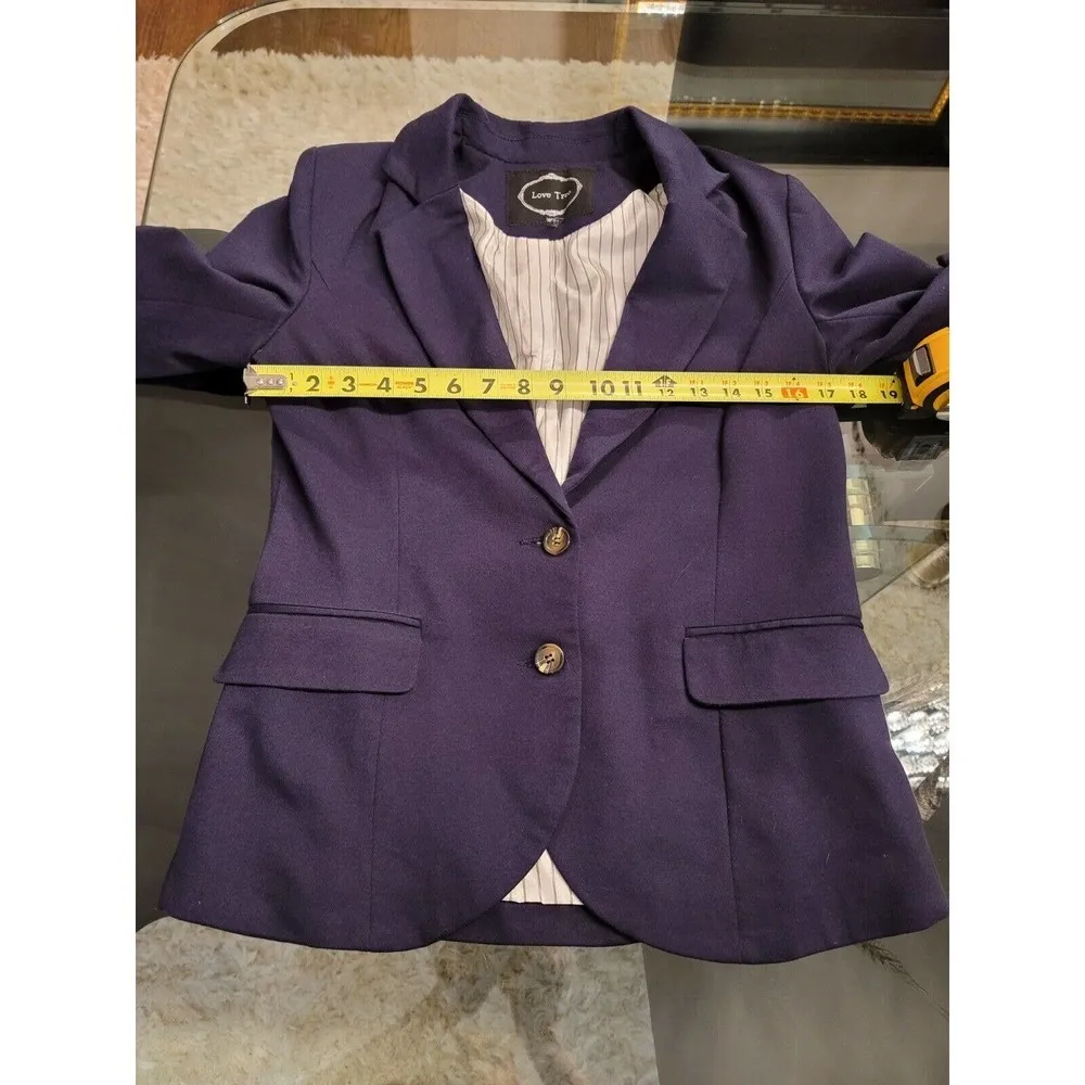 Love Tree  Women's Solid Blue Cotton Single Breasted Two Button Fitted Blazer L - Image 11