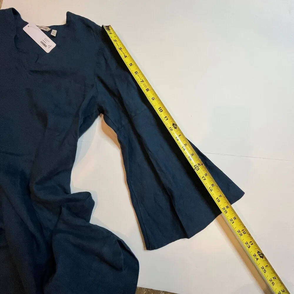 Soft Surroundings Milano Linen Dress Sunstruck SZ PM Blue Navy Long Sleeve Knee - Image 14