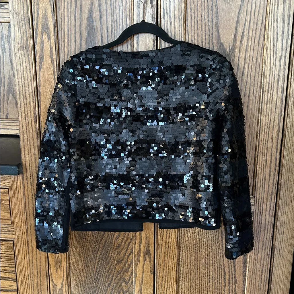 Mango  Black Striped Sequin Blazer Cardigan Jacket Party Sparkly Women’s Medium - Image 6