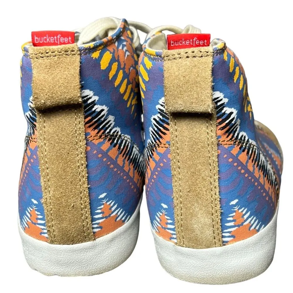 Bucketfeet Sneakers Women 8 Tan Suede Canvas Colorful Chevrons Shoes Tribal Boho Brown - Image 10