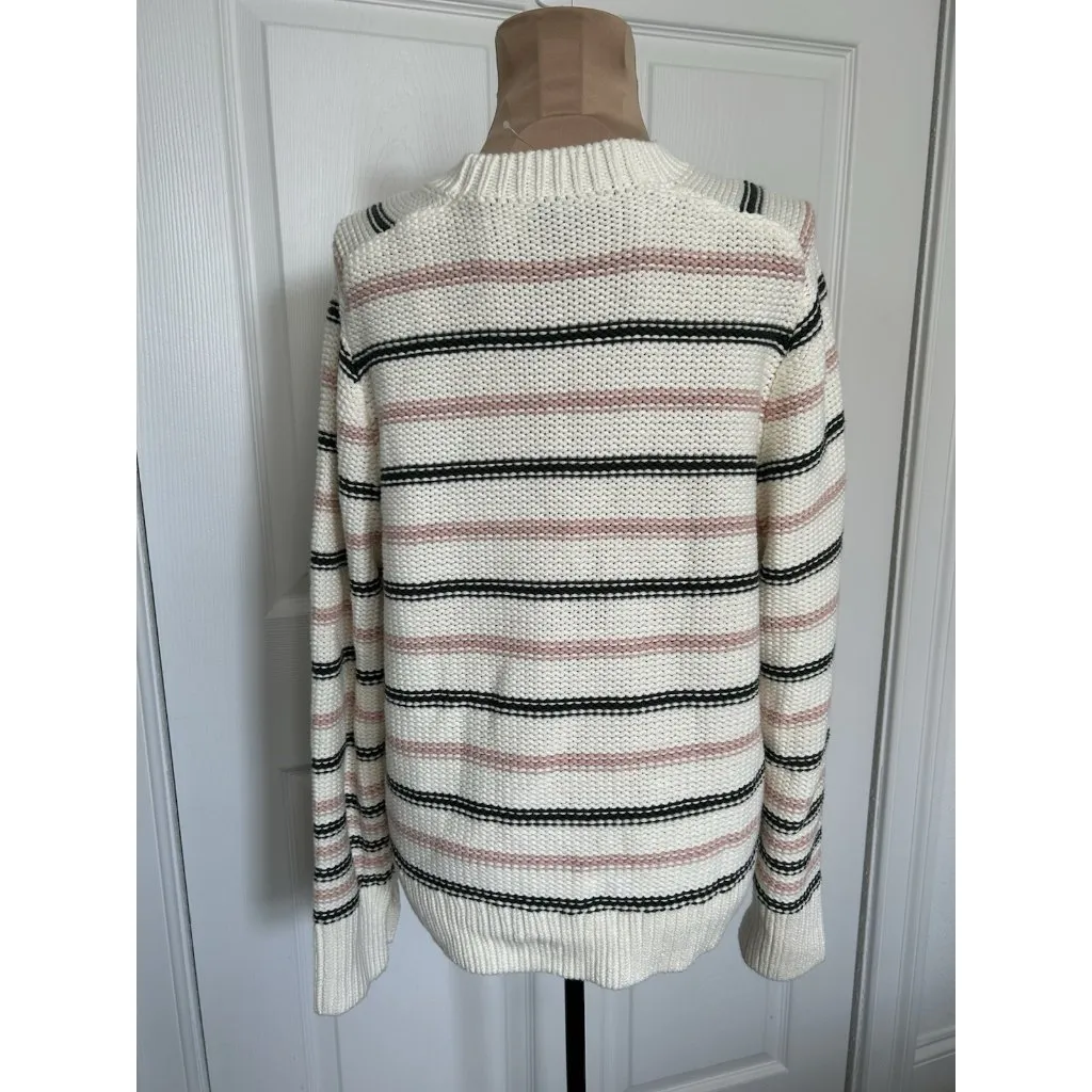 Madewell $98 Cotton Crewneck Sweater Dark Loden Stripe NT643 Size M - Image 7