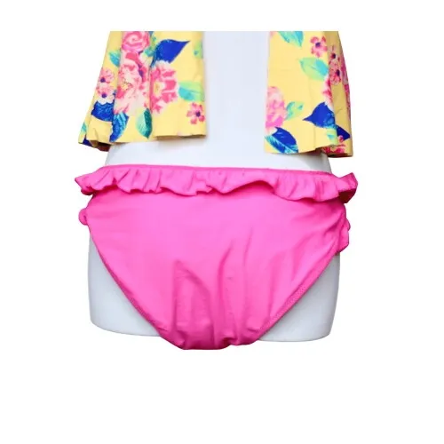 Arizona Jean Yellow Pink Cried Ruffle Tankini Floral 2pc Swimsuit LARGE Poolcore - Image 6