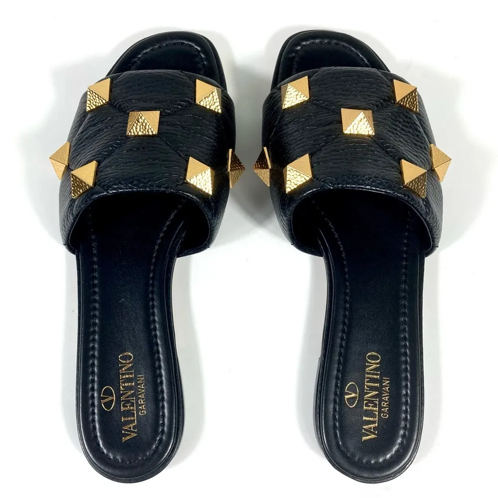Valentino Garavani Roman Stud Matelasse Slide Sandals Black 37 NEW - Image 7