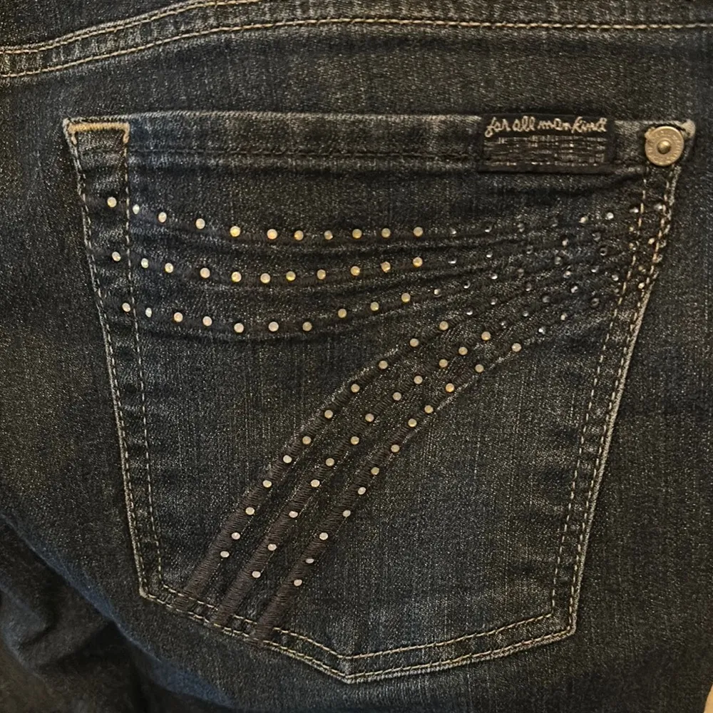 7 For All Mankind Blue Boot Cut Jeans with Rhinestone back pockets - Image 7
