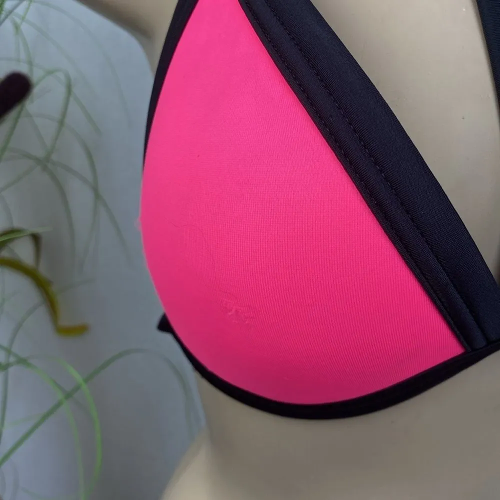 Victoria’s Secret Pink Black & Pink Colorblock Bikini Bathing Suit Swim Top M - Image 6
