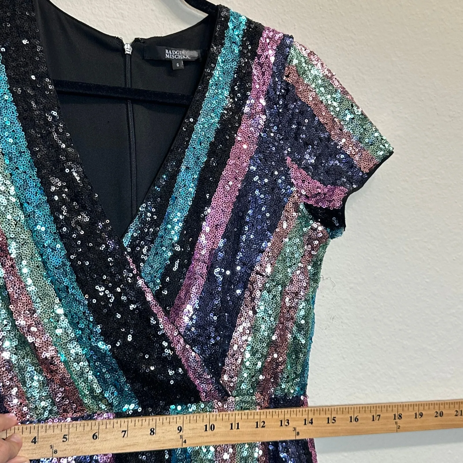 Badgley Mischka Multi Sequin Striped Dress Dress Women's Size 6 Party Event  NYE - Image 11