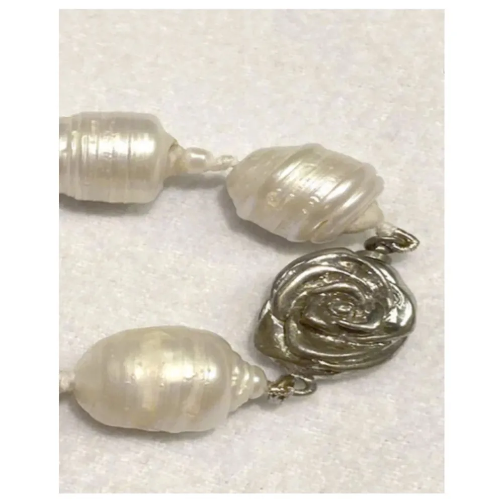 Baroque Japanese Pearl 12X14mm 18 Inches With Silver Rose Clasp Necklace Chocker - Image 4