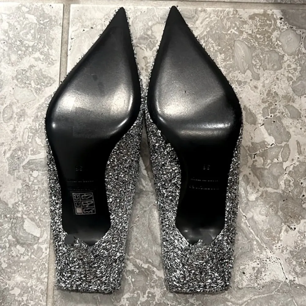Balenciaga Knife Glitter High Heel Mules in Silver Titanium Size 36 New in Box - Image 7