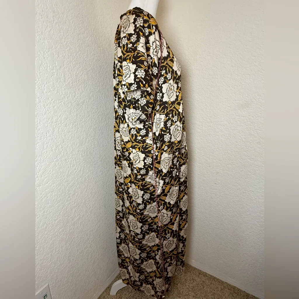 NATURAL LIFE‎ Pretty Brown Gold Print Long Maxi Dress! Short Sleeve. Size Large - Image 4