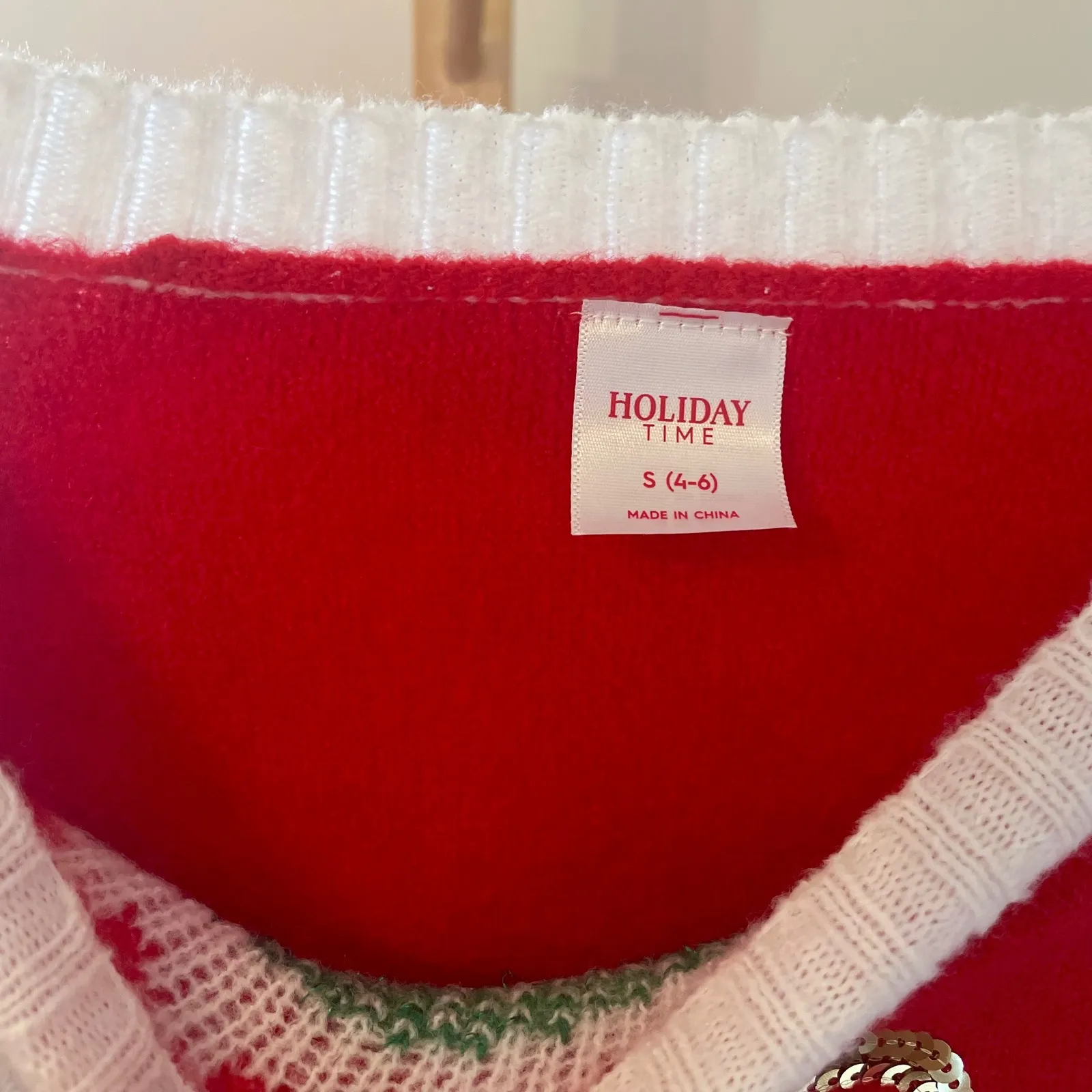 Holiday Time Christmas Tree Sequin Bow Sweater Womens Small Red White - Image 3