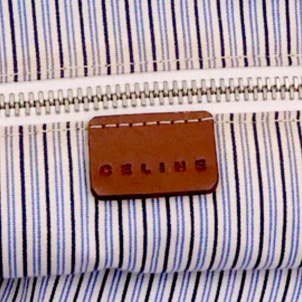 CELINE Navy Blue Denim Canvas & Brown Leather Trim Tote Bag w Silver Hardware - Image 7