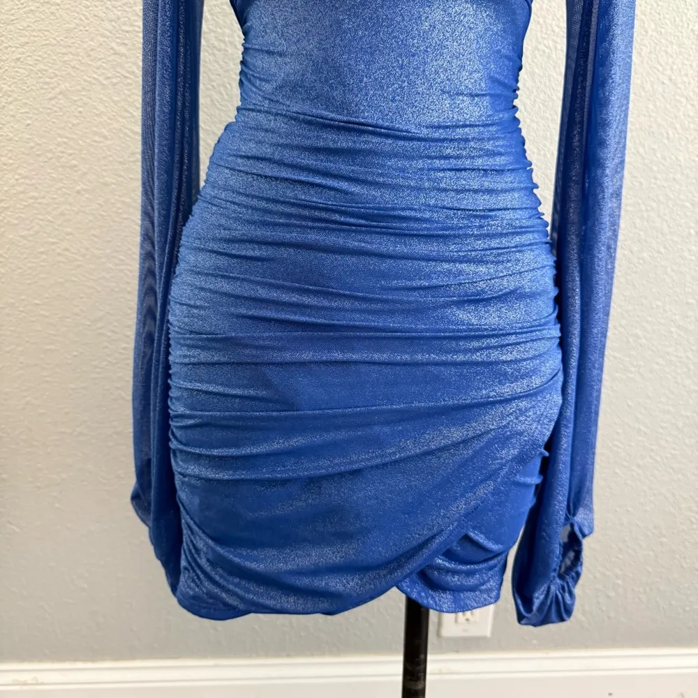 Lucy in the Sky‎ Glitter Mesh Long Sleeve Dress in Blue Size Small EUC - Image 3