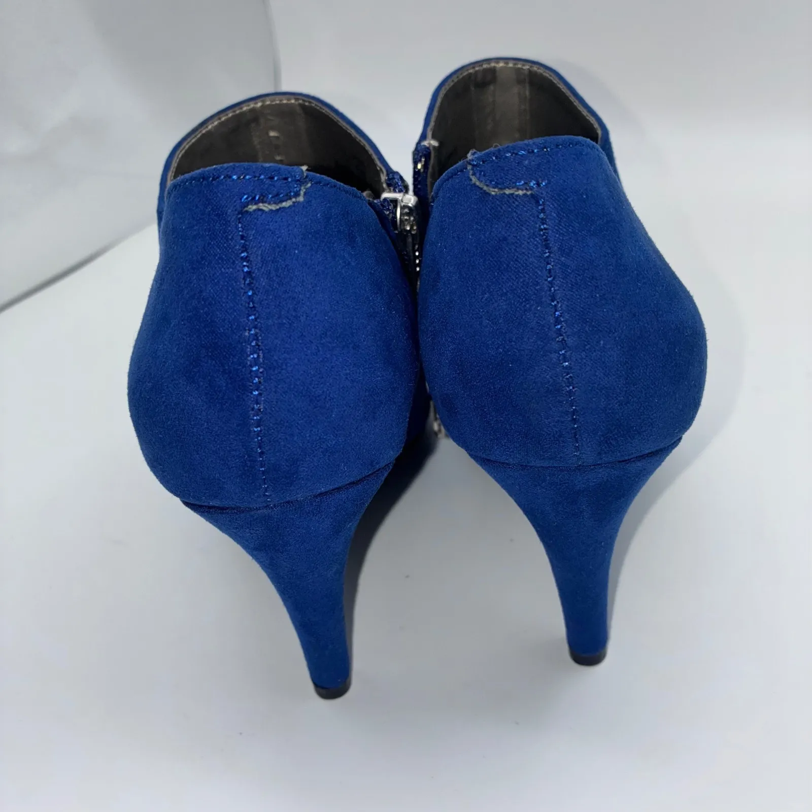 Style Co SHAIE Royal Blue Suede Ankle Boots Heels Side Zip Womens Size 6M Retro - Image 5