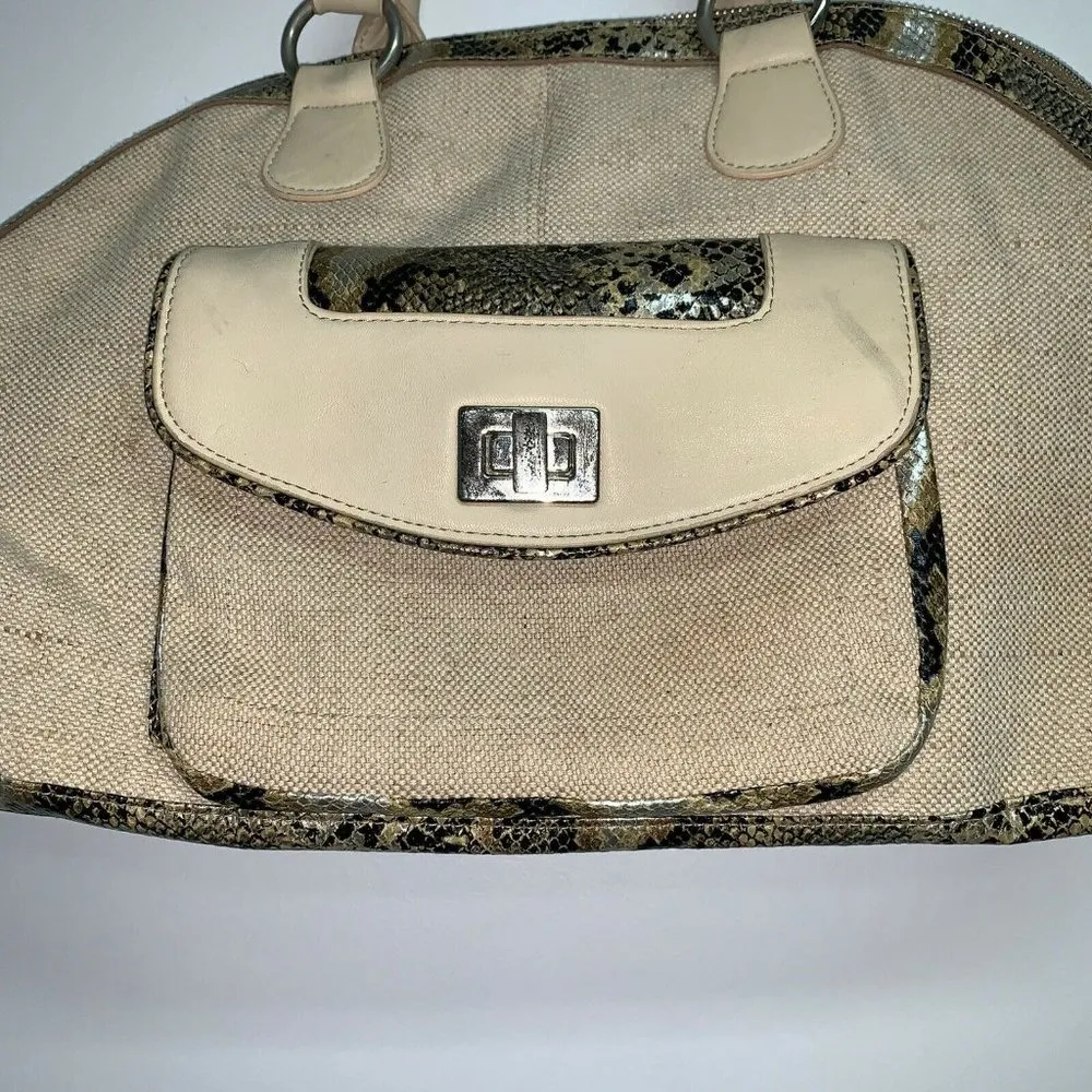 Tianni Handbags Womens Shoulder Bag Purse Tote Beige Snakeskin Print Canvas - Image 2