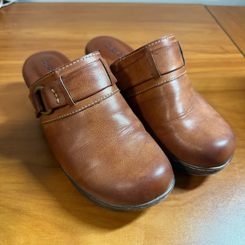 Boc Slip on Mule Clog Faux Leather Tan Brown Buckle Detail Comfort Heel Boho 7M Size 7 - Image 8