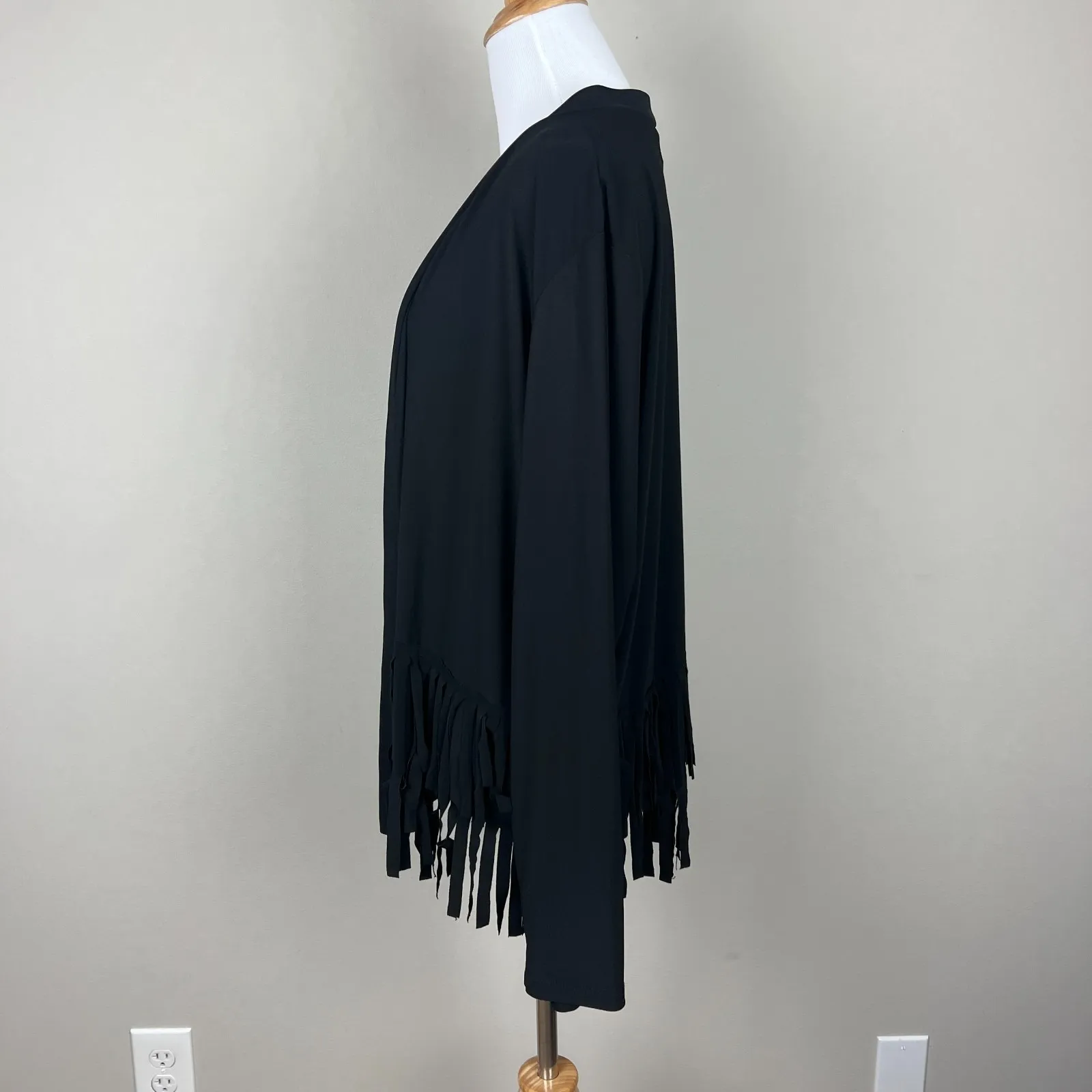 Attitudes by Renee Cardigan Fringe Topper Womens‎ 3X Black Como Jersey Knit Open - Image 7