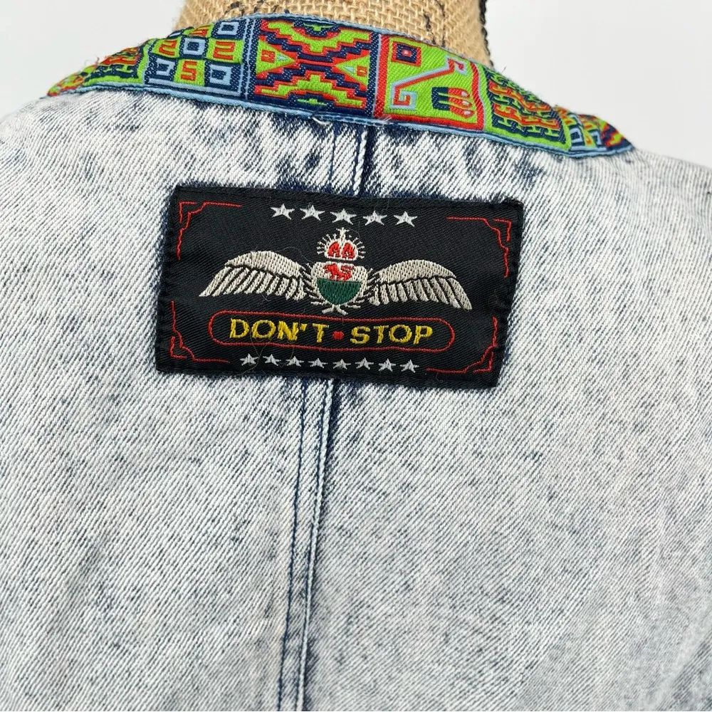 Vintage‎ Acid Wash Native Denim Vest Waistcoat Unique Artsy Eclectic 80s Medium - Image 2