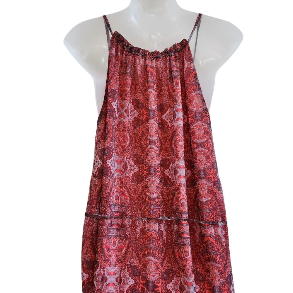 Lucky Brand Paisley Chiffon Overlay Hi Low Tassel Belted Red Size Medium - Image 7