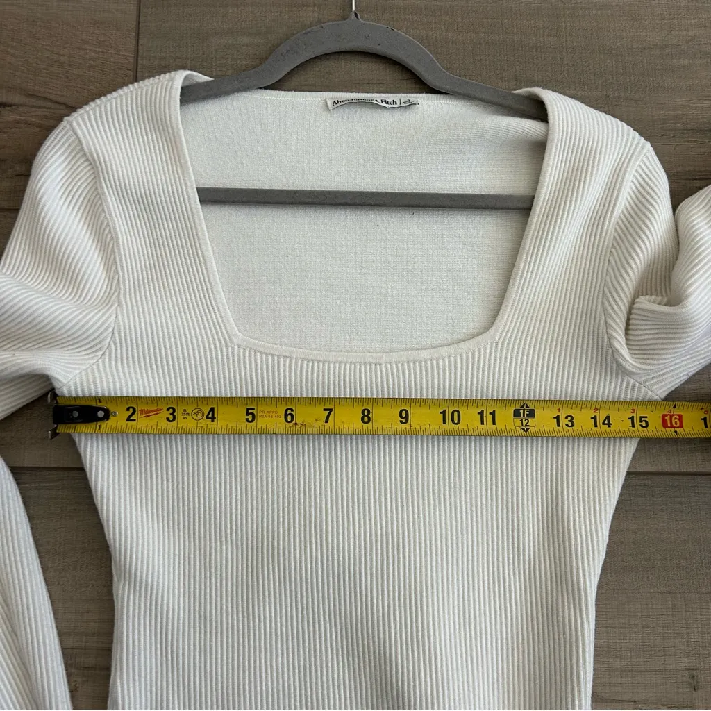 Abercrombie & Fitch Ottoman Square Neck Thick Rib Long Sleeve Bodysuit S Cream - Image 9