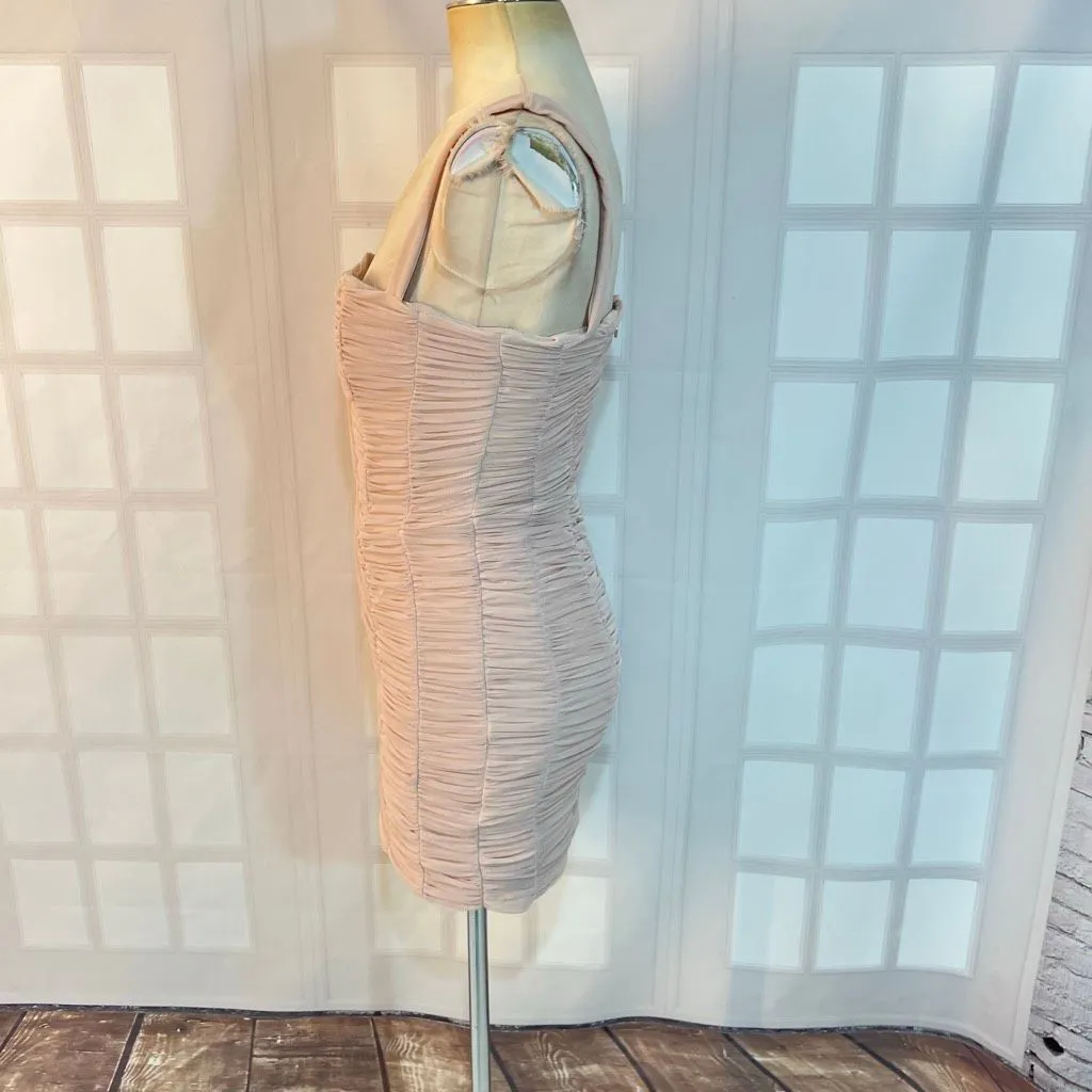 House of CB London Pink Cate Ruched Mesh Square Neck Bodycon Mini Dress Medium - Image 9