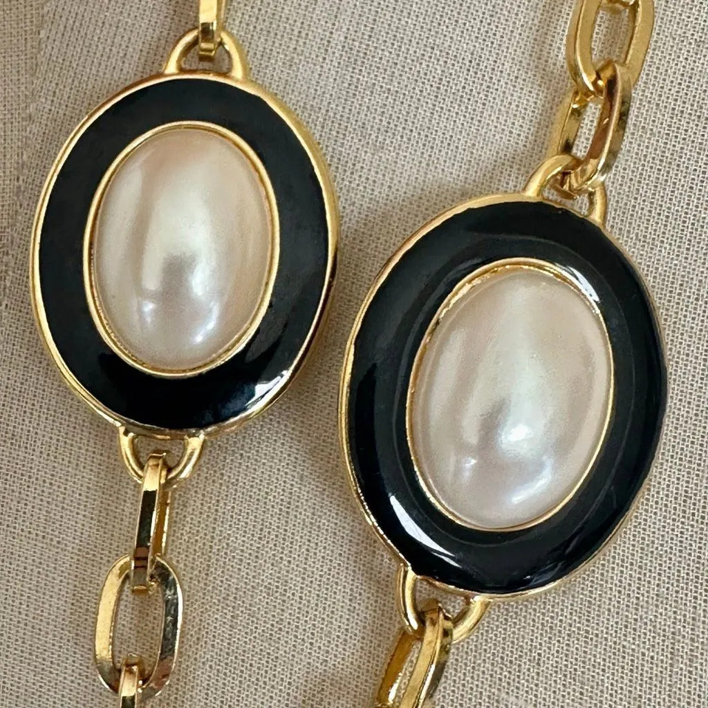 Vintage Park Lane Faux Pearl & Black Enamel Statement Necklace - Image 2