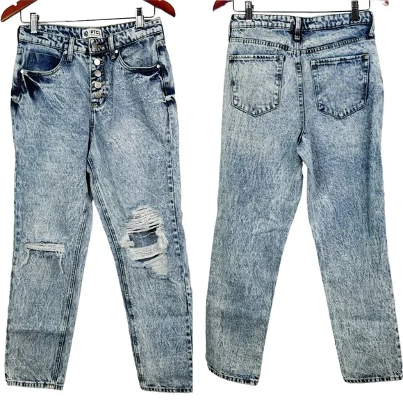 PTCL Acacia High Rise Mom Jean Button Fly Distressed Acid Wash Size 27 Blue - Image 10