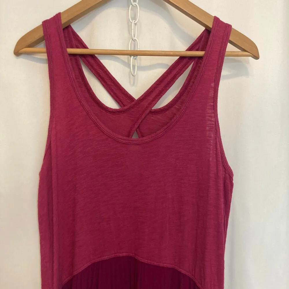 Pink Contrasting Summer Lightweight Tank Cross Back High Low Midi Dress Size M - Image 2
