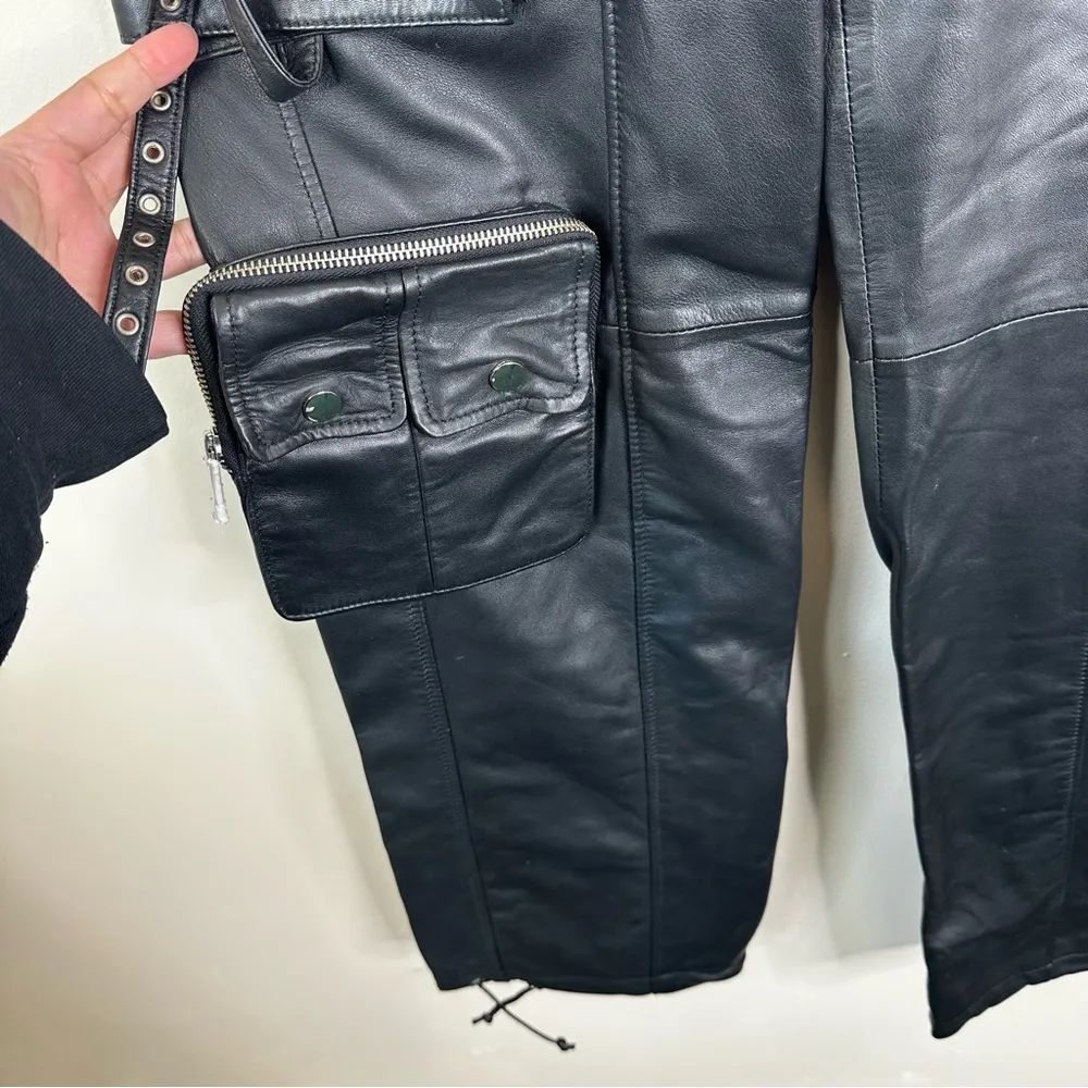 NEW Retrofête Honey Leather Pant Womens XS Black Chic Loose Fit Cargo Pockets - Image 9